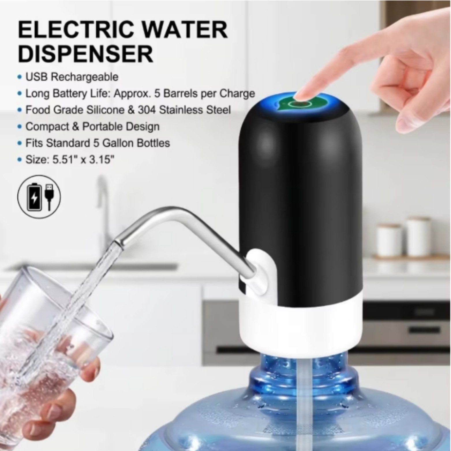 Rechargeable Water Bottle Pump